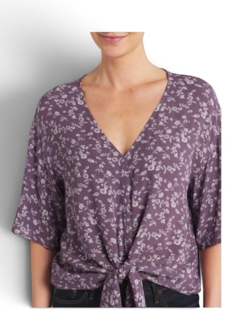 LUQ Tie-Front V-Neck Floral Top